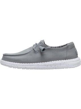 Women's Grey Elastic Laces Removable Foam Insole Stretch Canvas Slip On Shoes